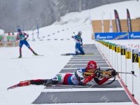 Биатлонист, участник Кубка России по биатлону, М. Максимов на огневом рубеже лыжно-биатлонного комплекса «Лаура». Российская Федерация, Краснодарский край, г. Сочи. 09.02.2012 г. РГАКФД. Арх. № 8-954-цв.