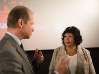 М.М. Амиржанов (внук главного обвинителя от СССР на Нюрнбергском процессе Р.А. Руденко) и заместитель директора РГАКФД Р.М. Моисеева